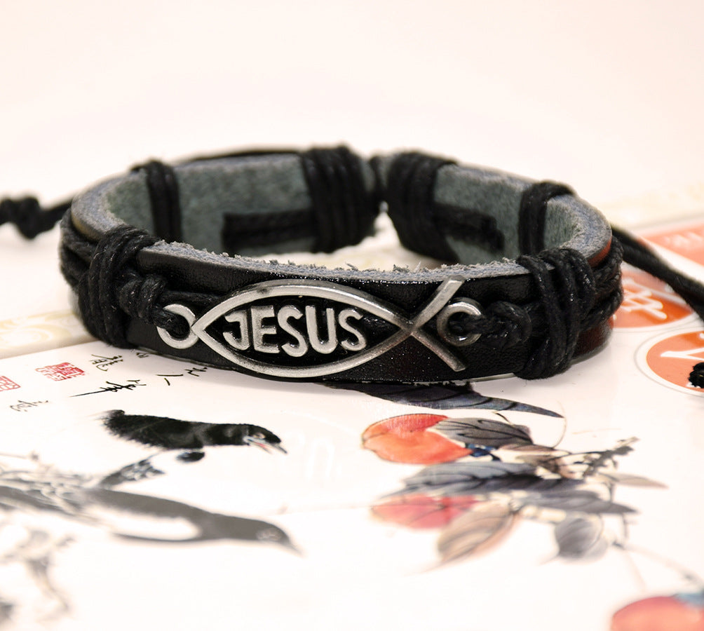Jesus Leather Twine Bracelet