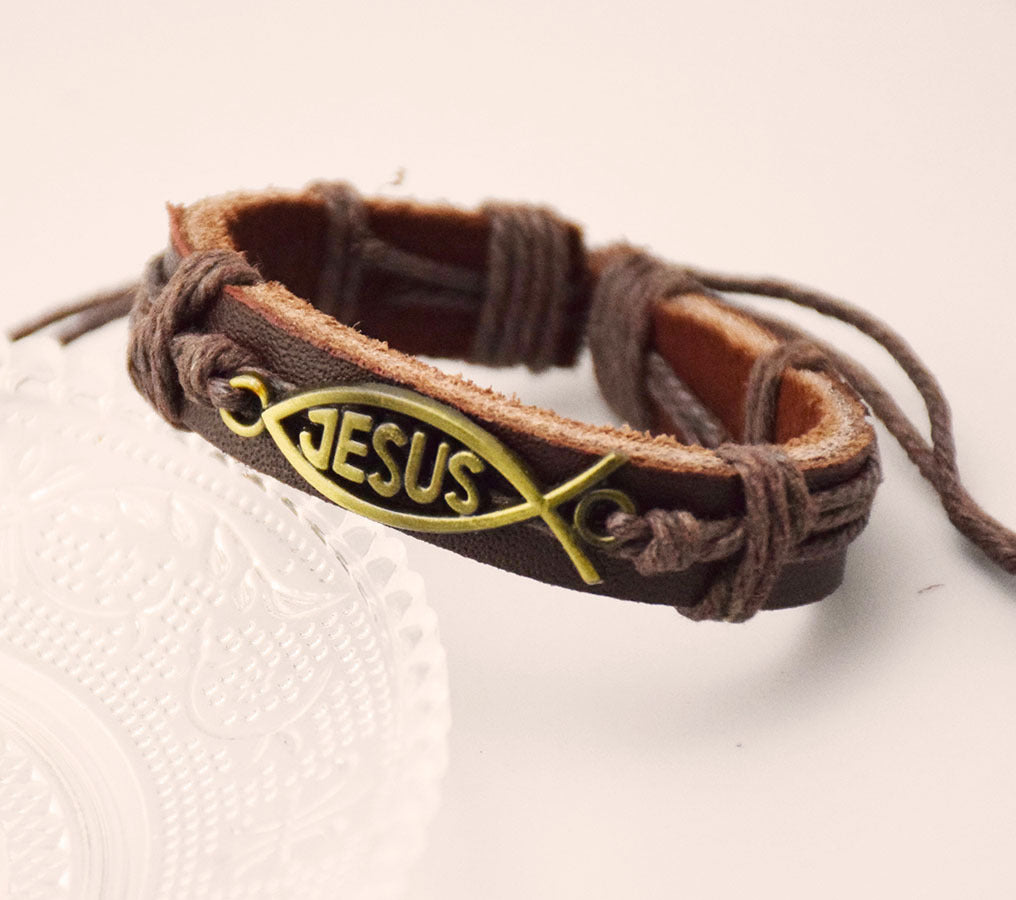 Jesus Leather Twine Bracelet