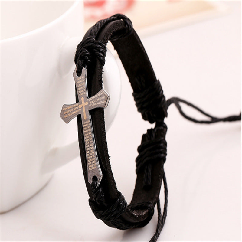 Cross Bible Leather Bracelet