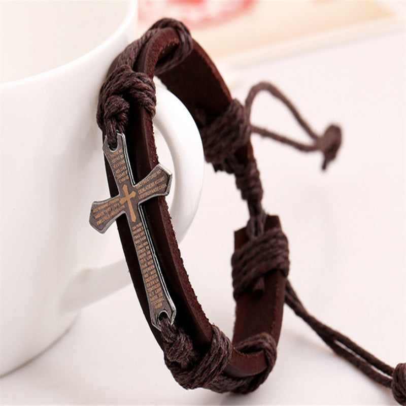 Cross Bible Leather Bracelet