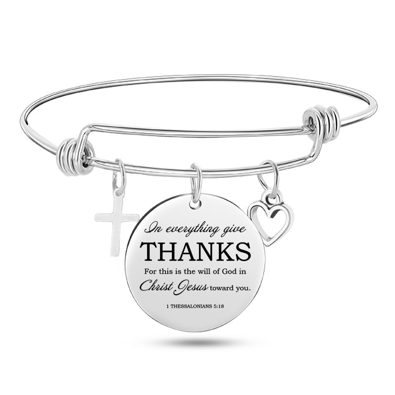 Cross & Heart Psalm Stainless Steel Bangle Bracelet