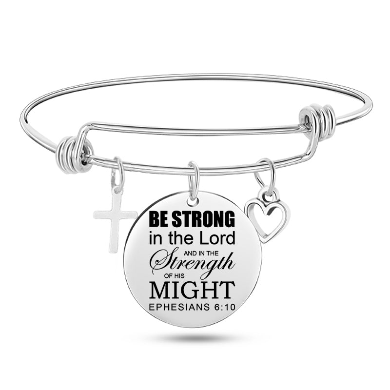 Cross & Heart Psalm Stainless Steel Bangle Bracelet